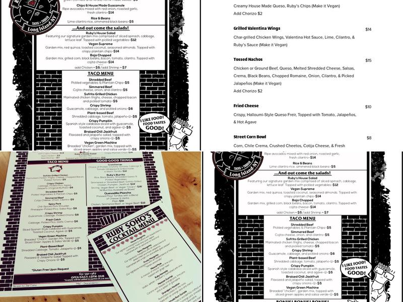 Ruby Soho’s Menu