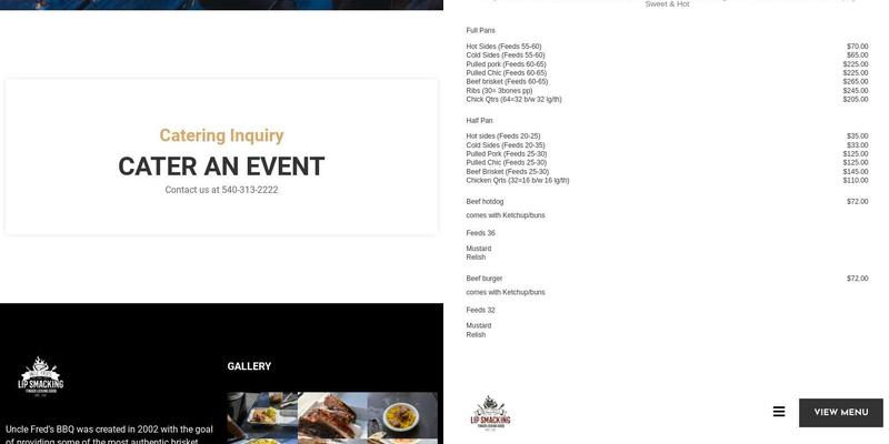 Uncle Fred's BBQ Smoke Shack Menu