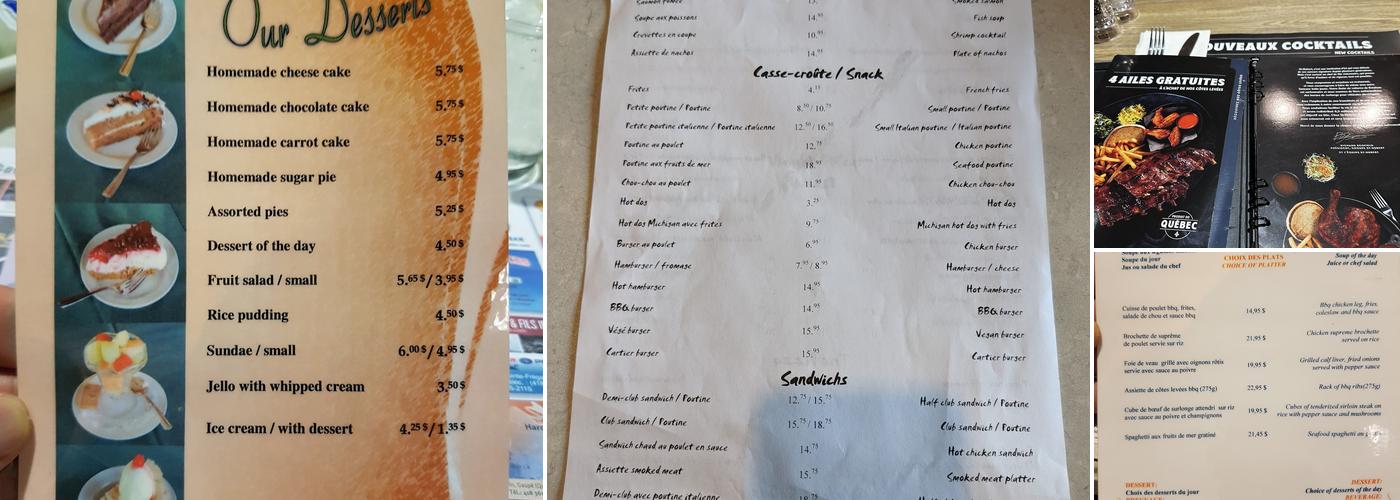 Restaurant et bar St-Hubert Menu
