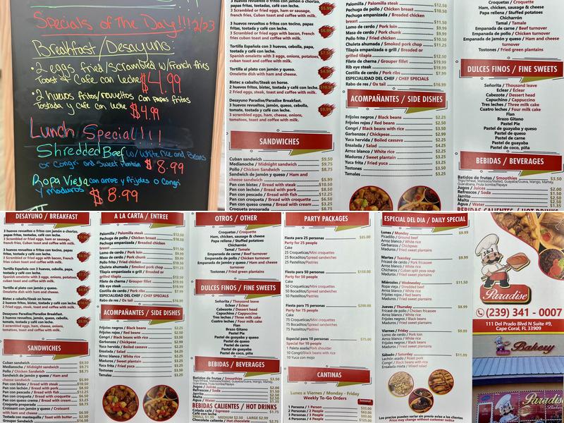 J&J Paradise Bakery Menu