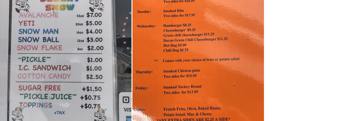 Desert Snow to Smoking Embers Menu