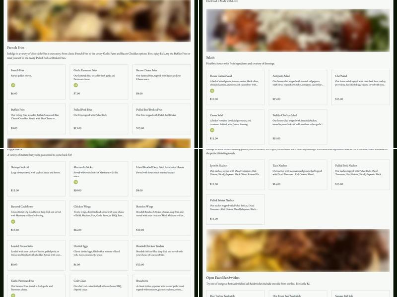 Lyon Street Bar and Grill Menu