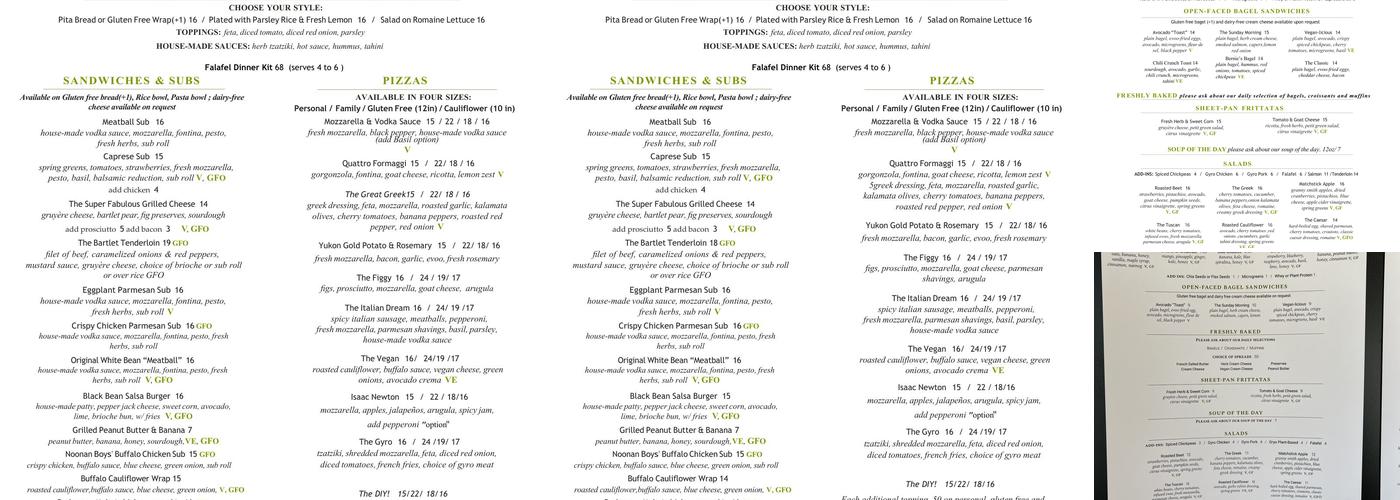 Bartlet Street Andover Menu