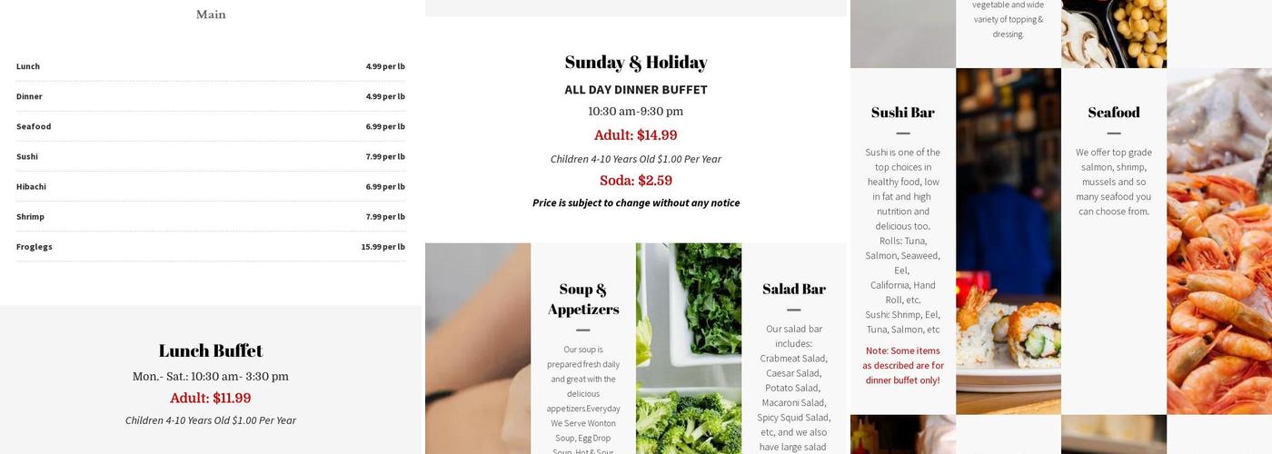 Grand China Buffet Sushi & Grill Menu