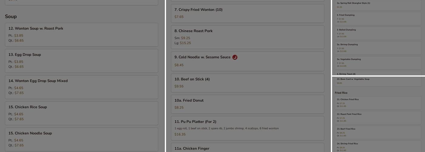 China Sea Restaurant Menu