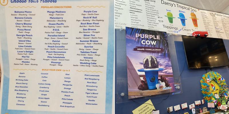 Daesy's Tropical Sno Menu