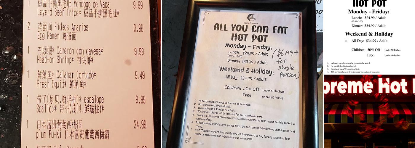 Supreme Hot Pot Menu