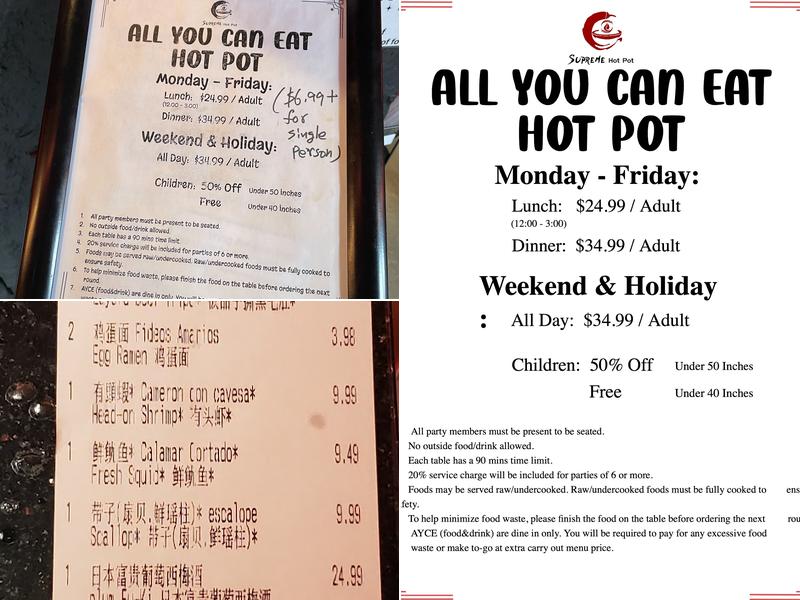 Supreme Hot Pot Menu