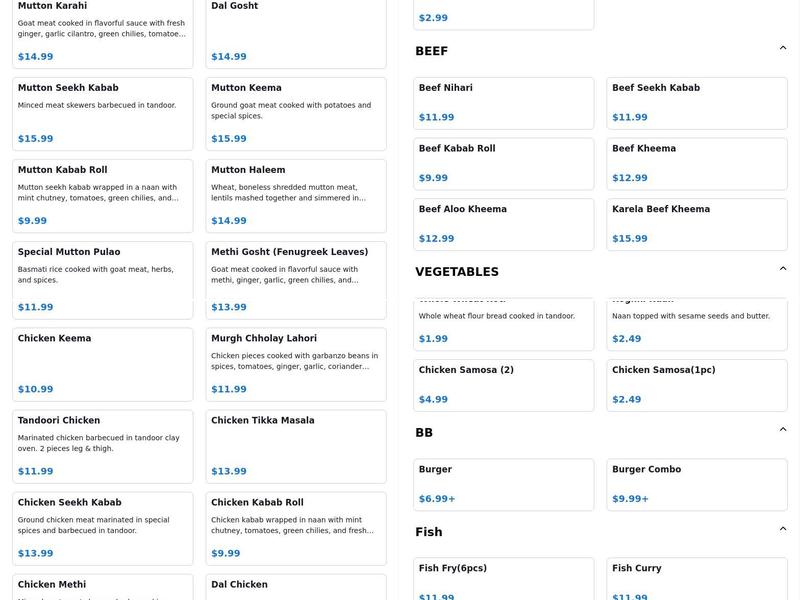 Pak Halal Kitchen Menu