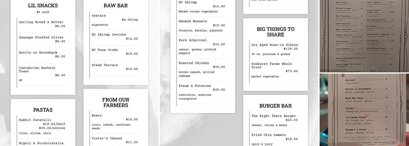 The Bar at Table Menu