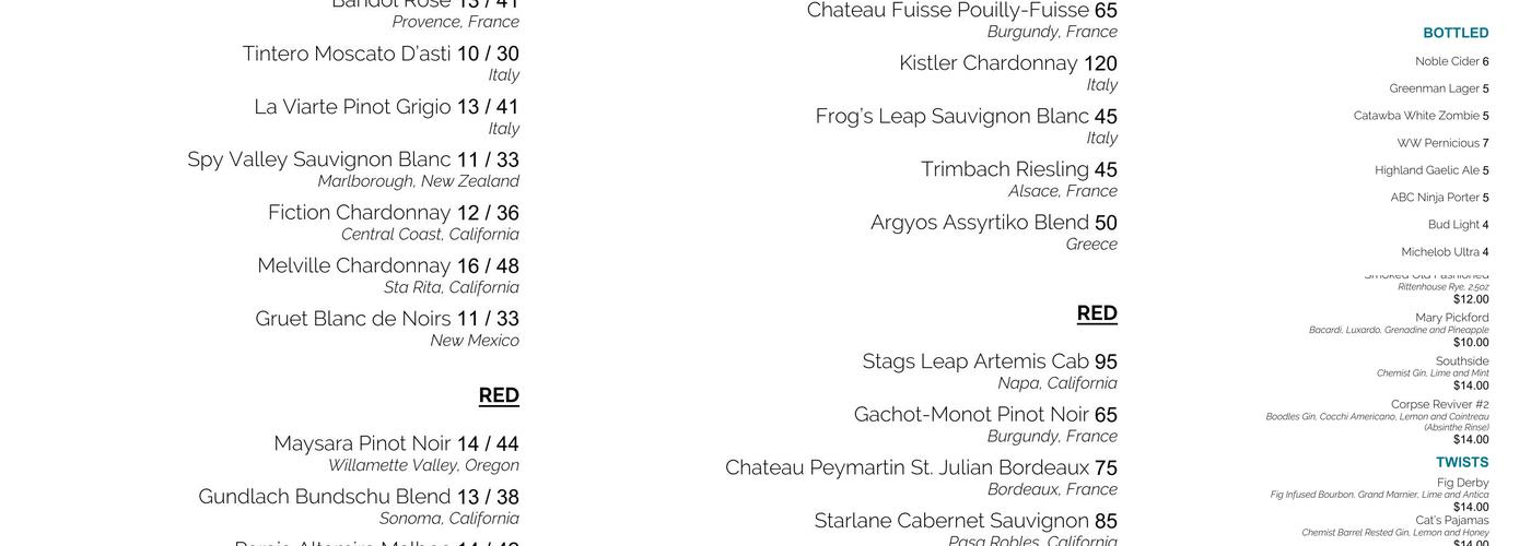 Workshop Lounge Menu