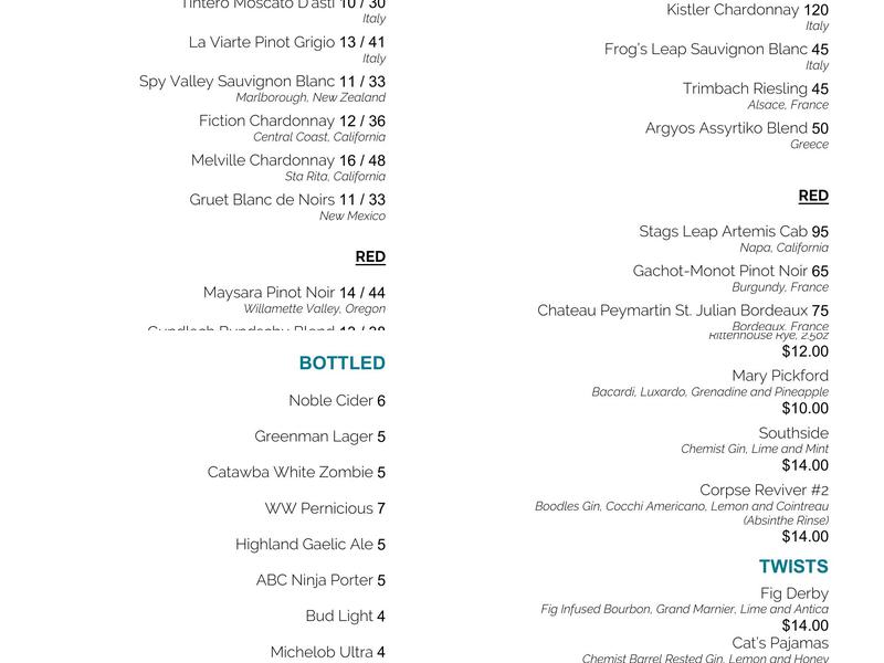 Workshop Lounge Menu