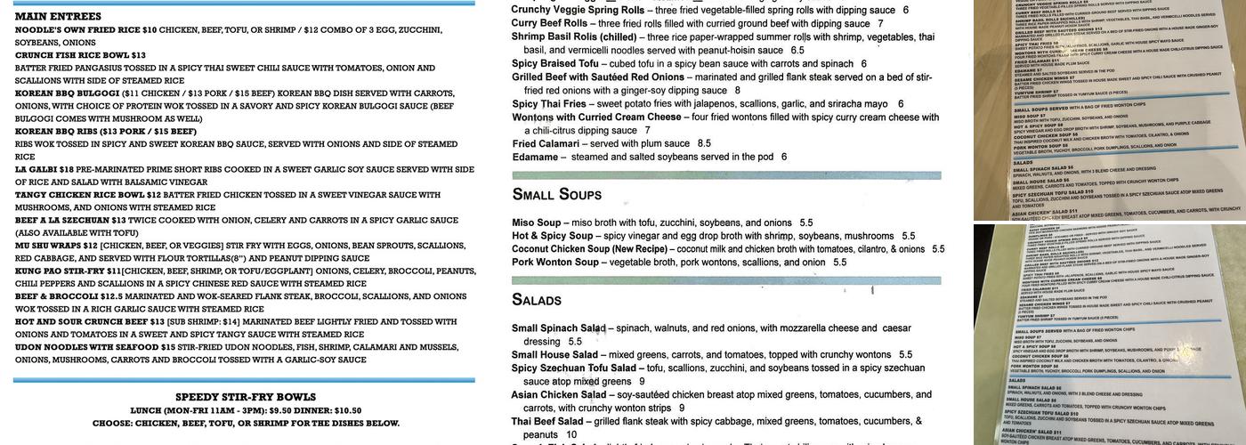 Noodle Menu
