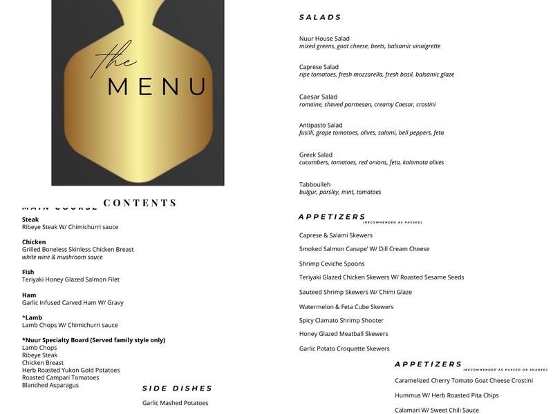 Noor Restaurant & Event Center Menu