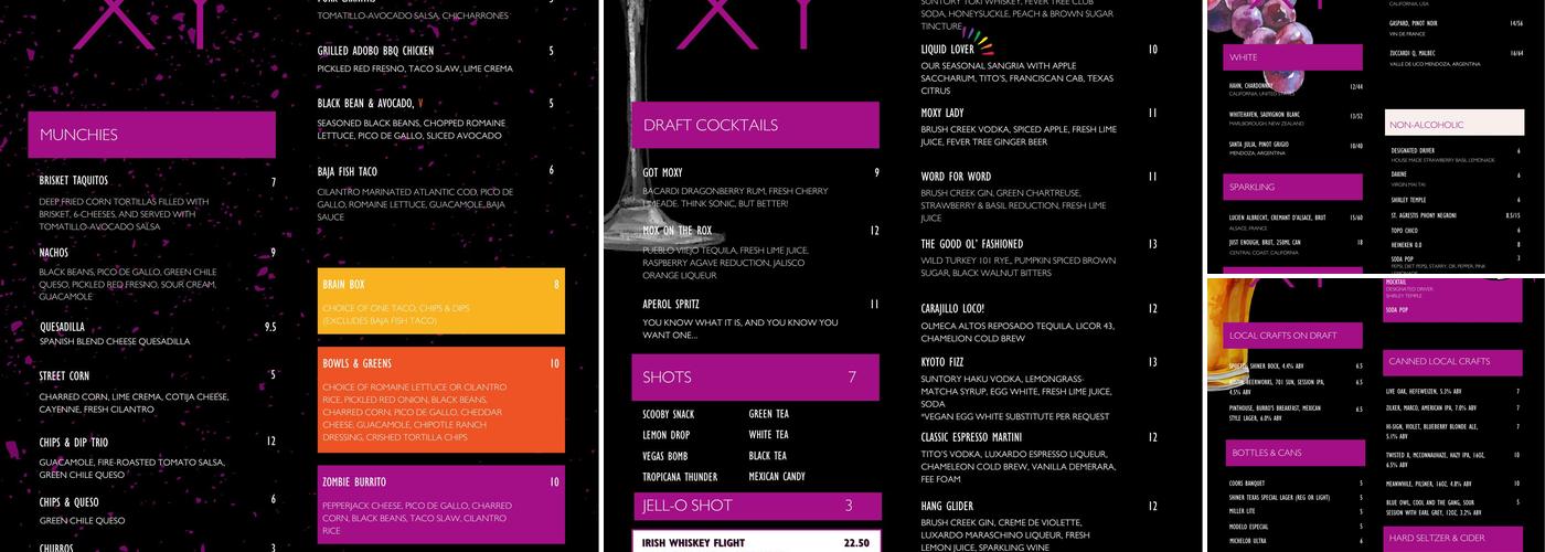 Bar Moxy Menu