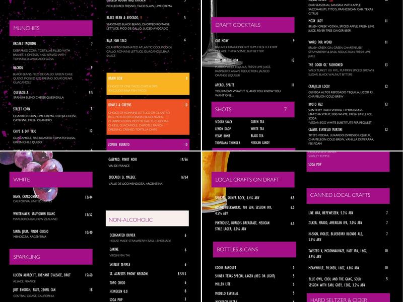 Bar Moxy Menu