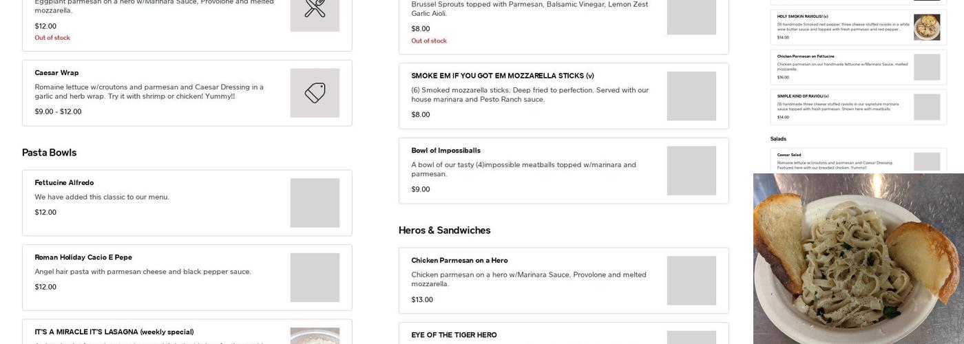 Marinara Miracles Menu