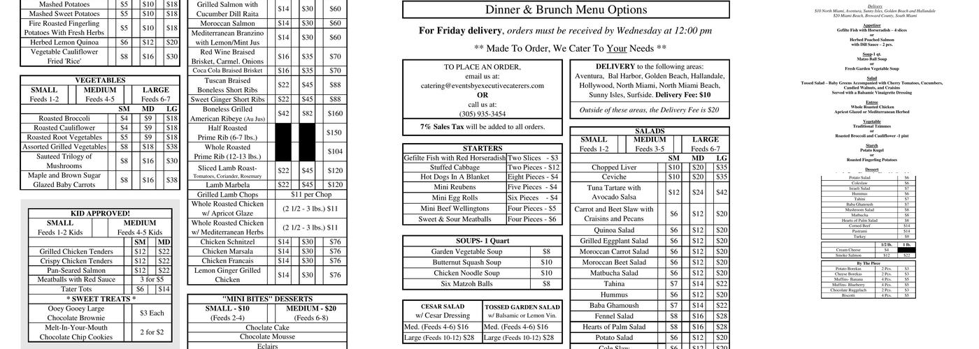 Events by Executive Caterers, Inc. Menu