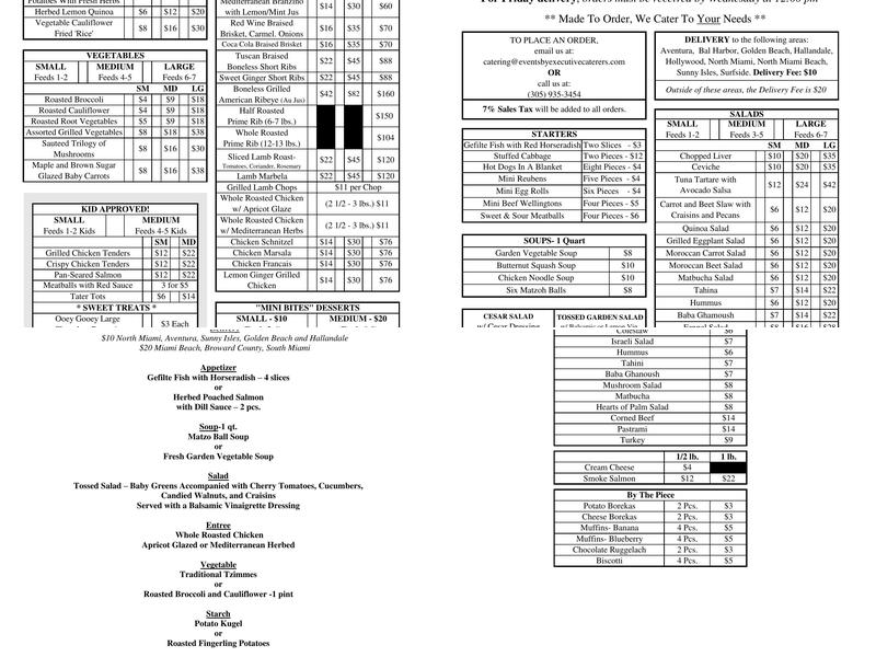 Events by Executive Caterers, Inc. Menu