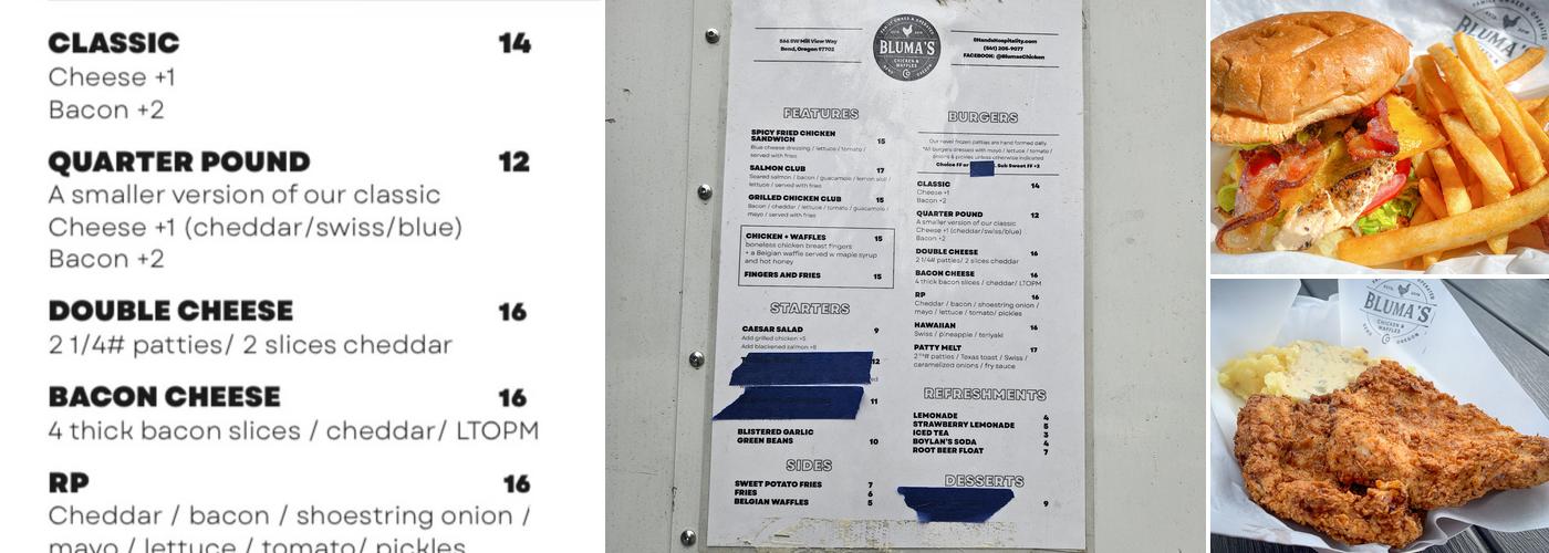 Bluma's Chicken & Waffles Menu