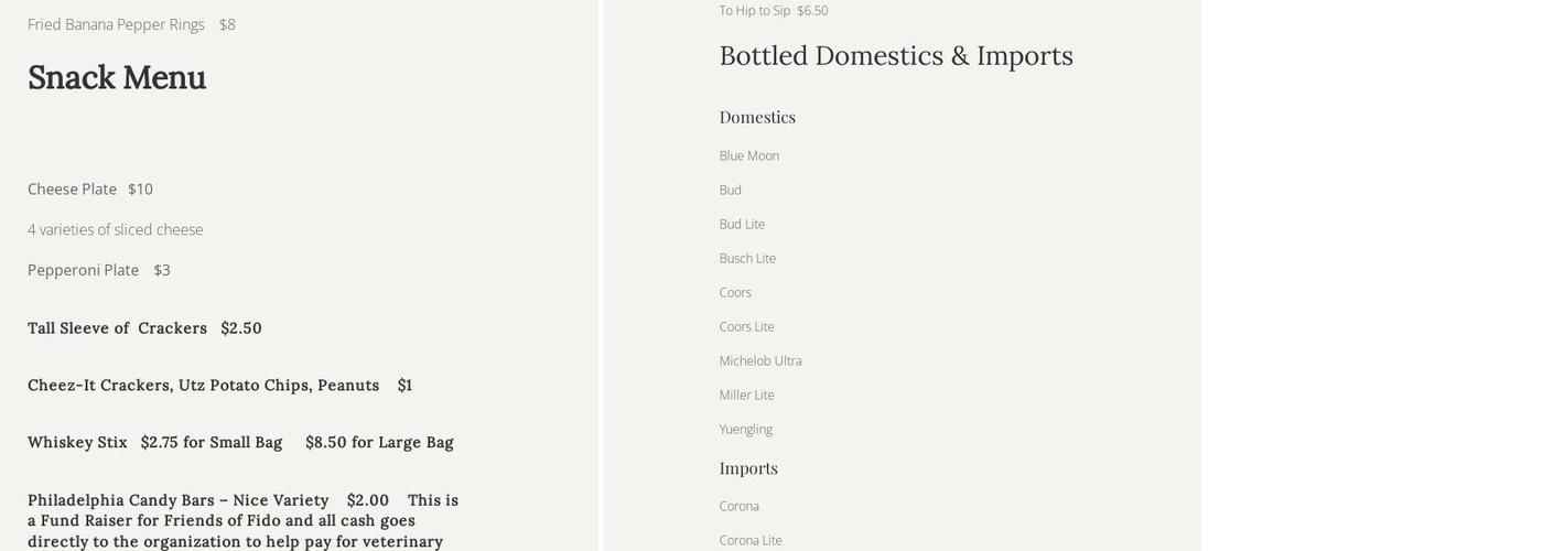 Mastropietro Winery Menu