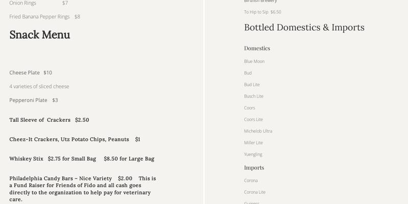 Mastropietro Winery Menu