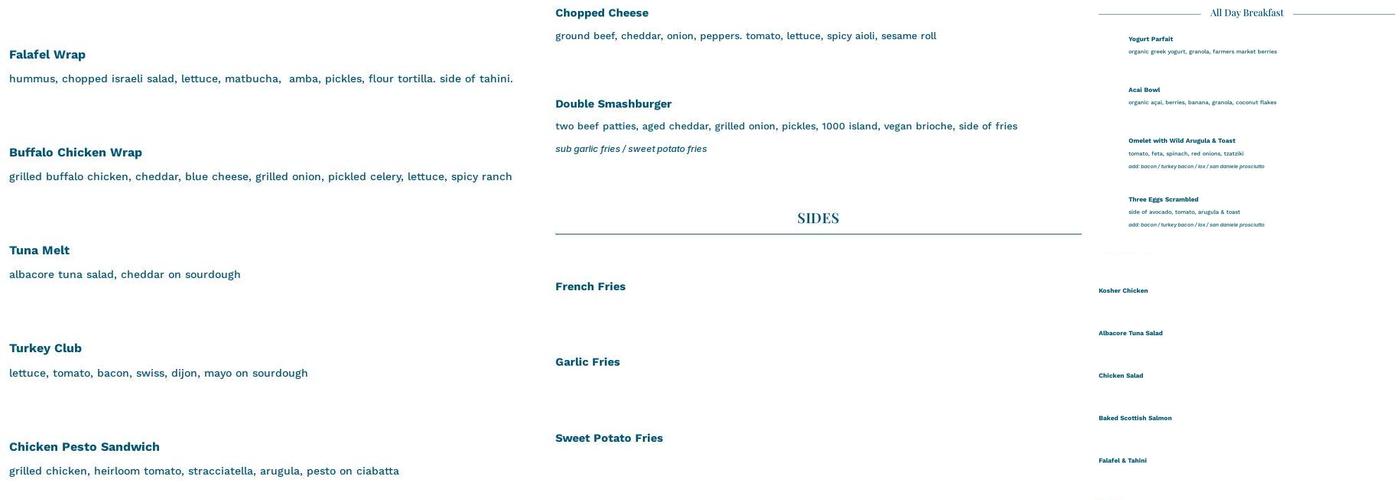 LEORA Menu