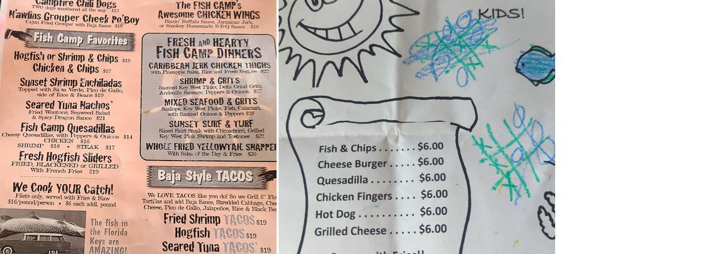 Back side of paradise Menu