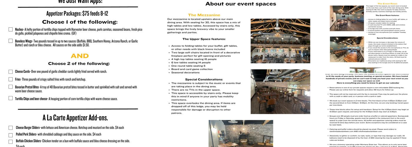 Meadowlark Brewing Menu