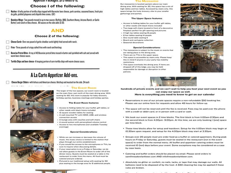 Meadowlark Brewing Menu