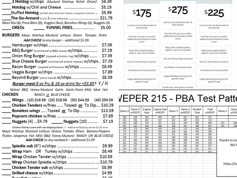 Ripics Carousel Lanes Menu
