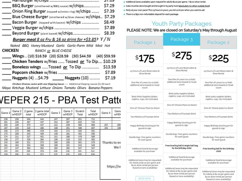 Ripics Carousel Lanes Menu