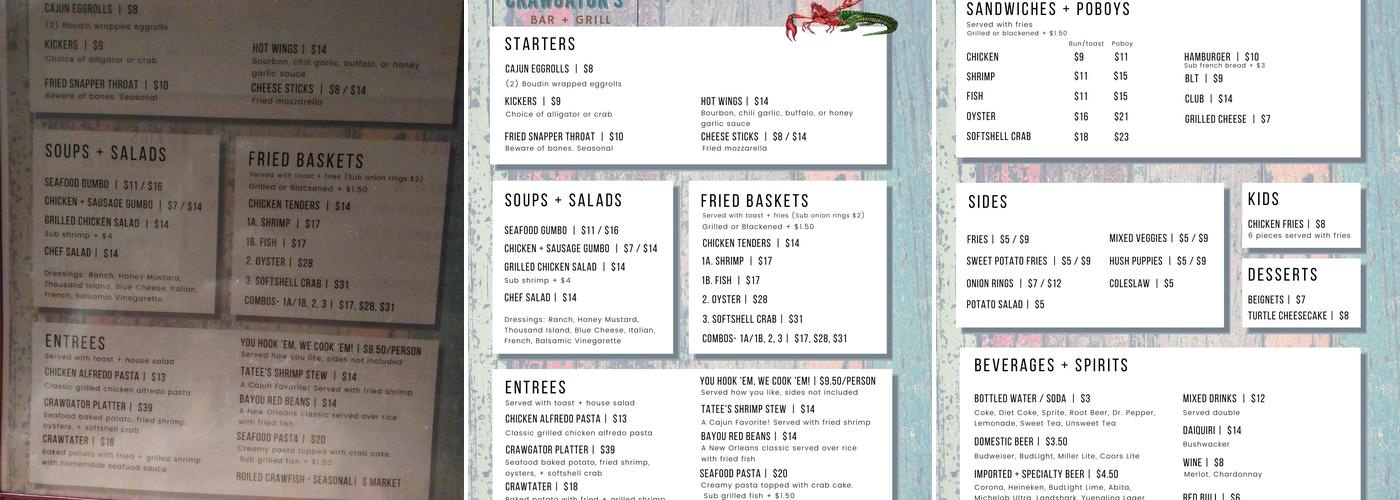 CrawGators Bar & Grill Menu