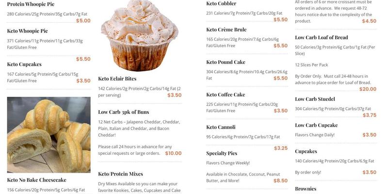 Prep Cakes Bakery Menu