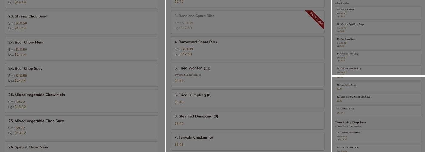 YONG FENG GARDEN Menu