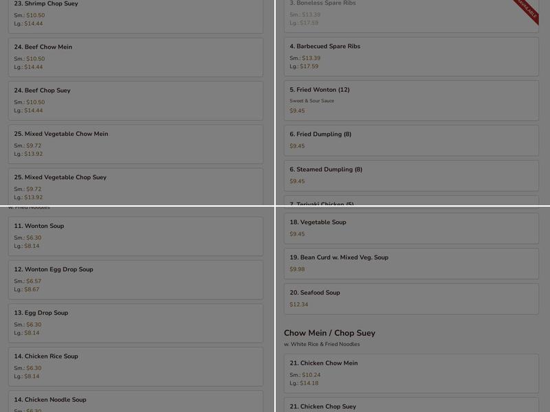 YONG FENG GARDEN Menu