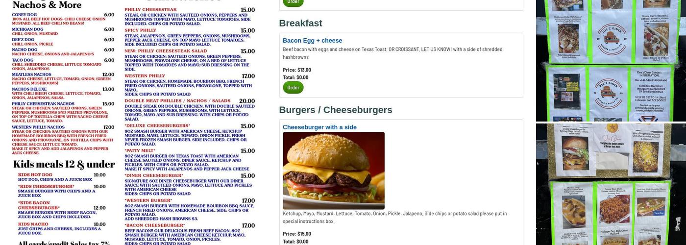 Dee’z Diner Menu