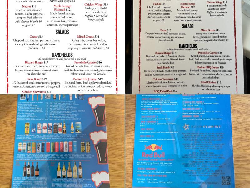 Blizzards Pub Menu