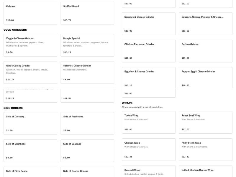 Gino's Pizza House Menu