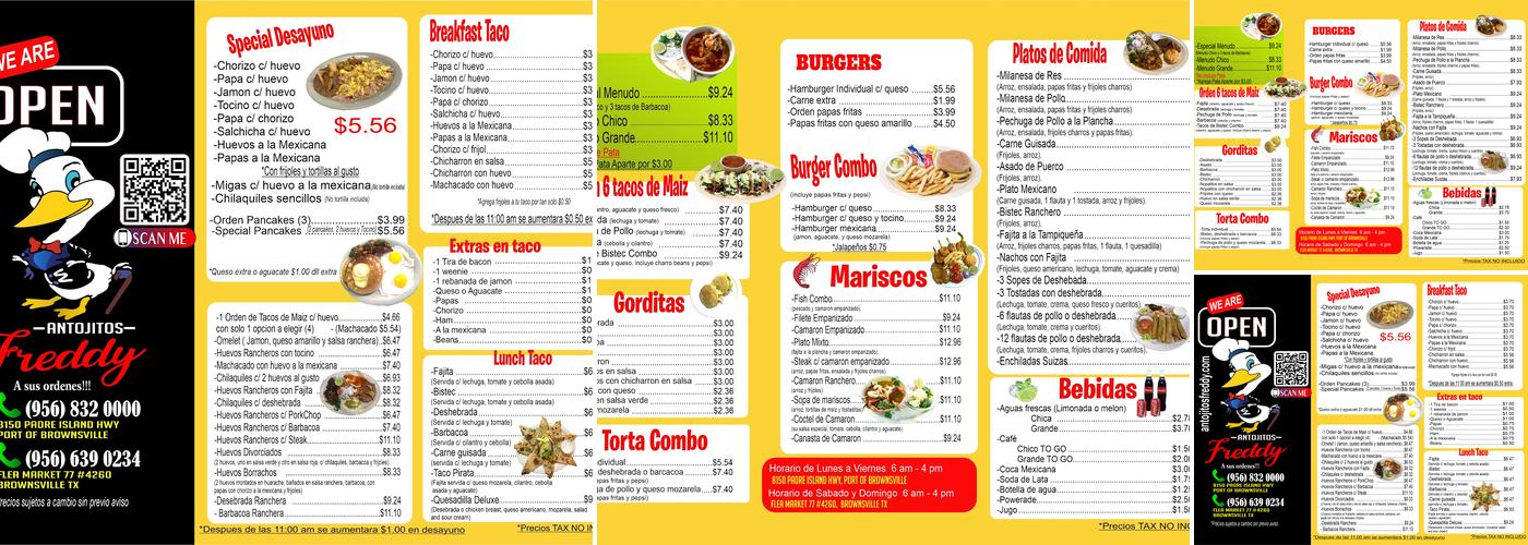 Antojitos Freddy Menu