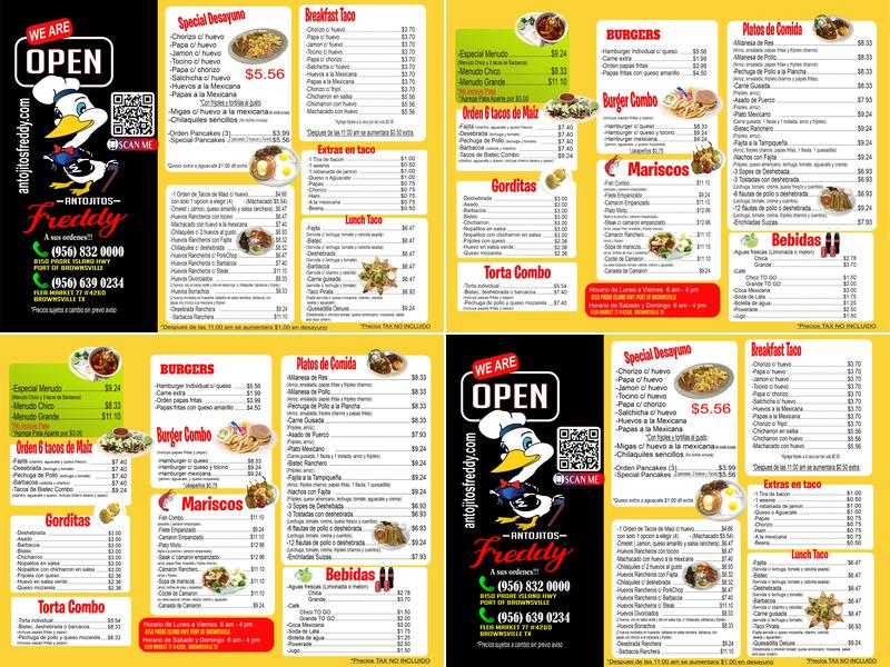 Antojitos Freddy Menu