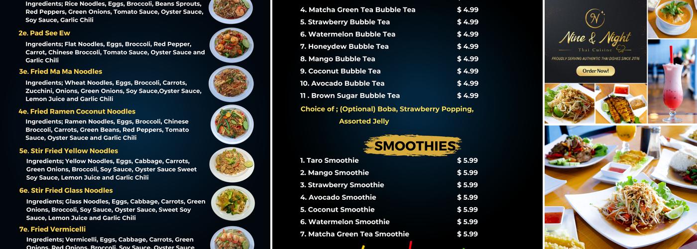 Nine & Night Thai Cuisine Menu