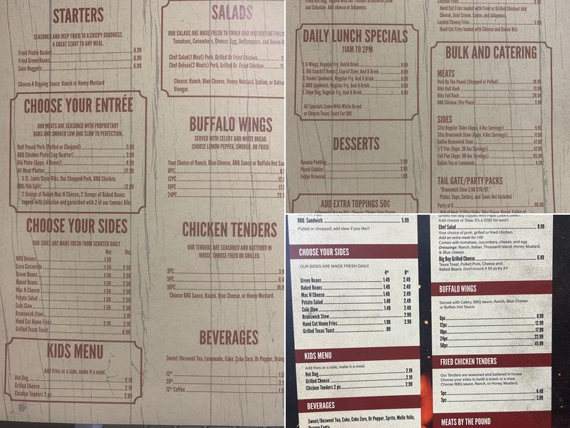 Cook’s BBQ Menu