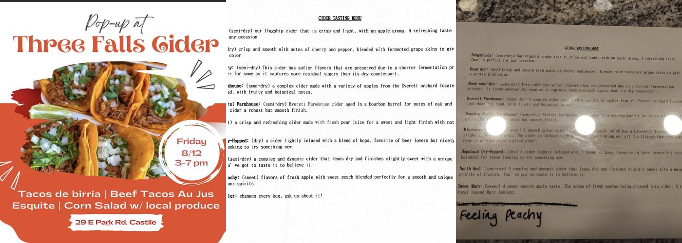 Three Falls Cider Menu