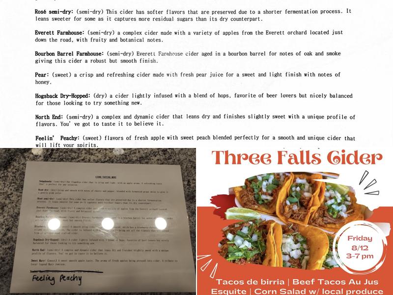 Three Falls Cider Menu