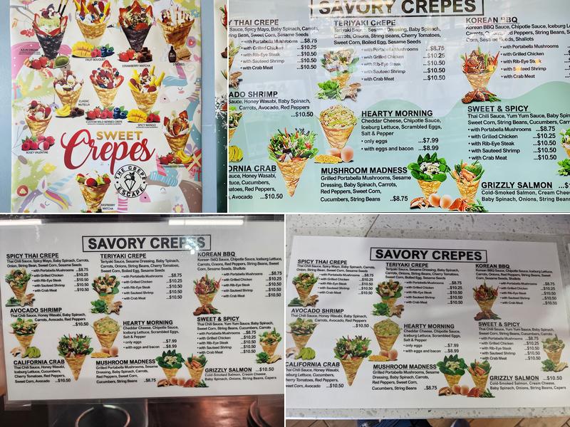 The crepe escape and creamery Menu