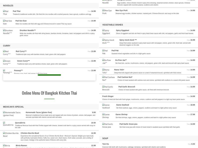 Bangkok Zone Thai - Maxican Menu