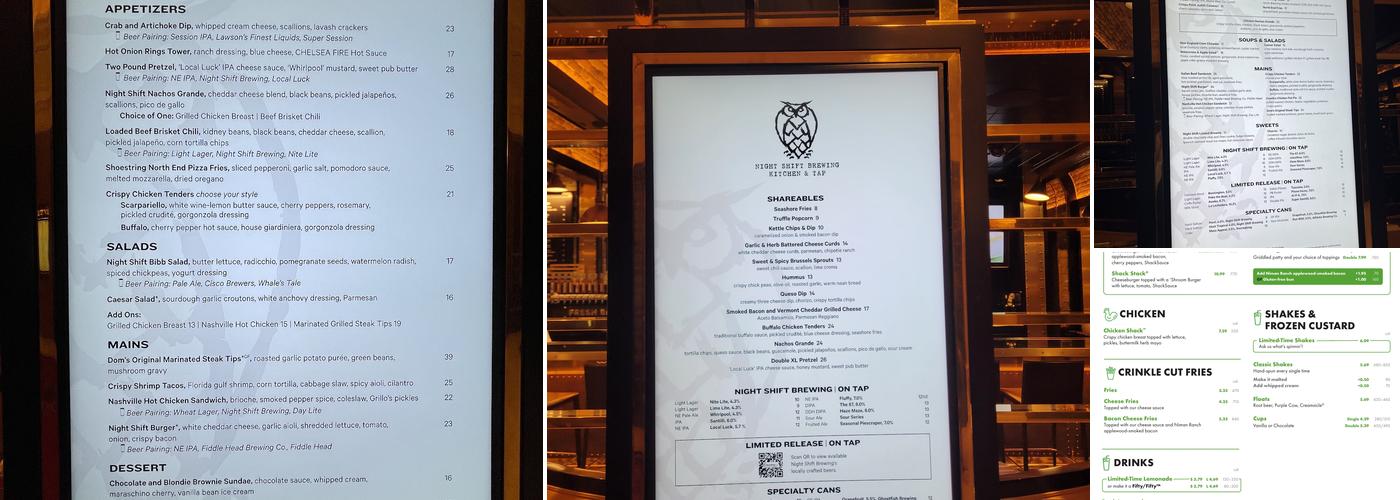 Night Shift Brewing Kitchen & Tap Menu