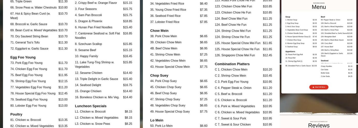 Panda Pavilion Chinese Restaurant Menu