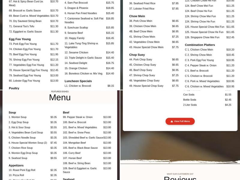 Panda Pavilion Chinese Restaurant Menu